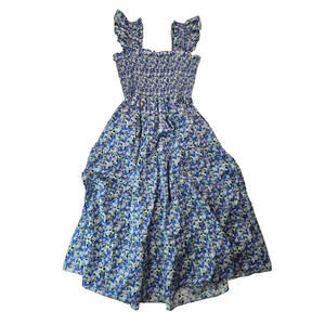 Hill House Stephanie Fishwick Home Printed Floral Moon Star Tiered Dress Women L